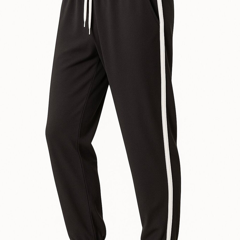 Vintage Y2K Black Track Joggers Size M White Side Stripe Athleisure Pant